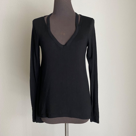 Express sz XS Long sleeve V Neck comfy boho shoulder keyhole high low knit shirt - Picture 1 of 8